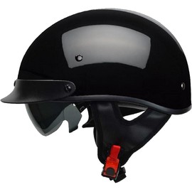 Vega Motorcycle Warrior II Half Helmet with Special Size Adjuster Sun Visor Quick Release Buckle DOT Approved Suits Men Women (X-Large 61-62 cm, Gloss Black)