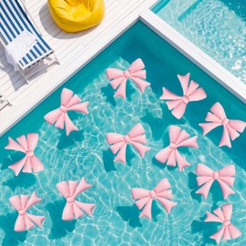 Inflatable 6 Pcs Pink Bow Pool Floats with Pump for Adults, Large Pink Bow PVC Balloons Pool Party Decor for Summer Swimming Birthday Wedding Baby Shower Gender Reveal Bridal
