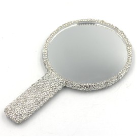 Bestbling - Espejo de mano con diamantes de imitación deslumbrantes, perfecto para maquillaje y decoración, regalo ideal para mujeres y niñas (redondo plateado)