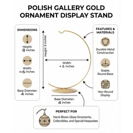 Polish Gallery Glass Ornament Display Stand Holder 8 inch Tall Tabletop Round Hanger Hook for Glass Ball 150mm/6inch Ø Gold