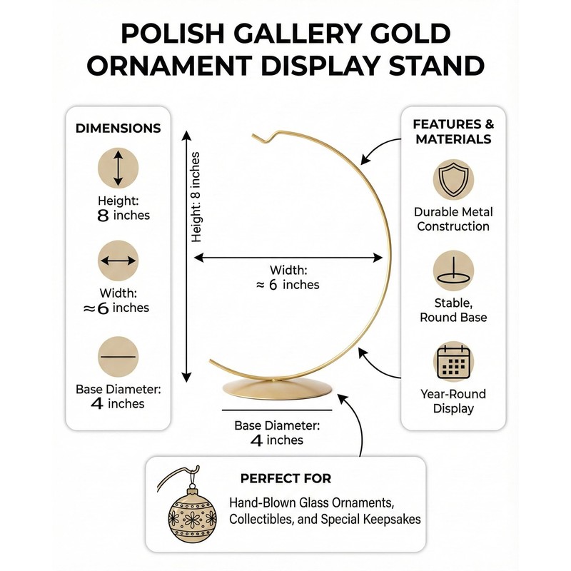 Polish Gallery Glass Ornament Display Stand Holder 8 inch Tall