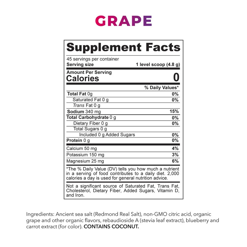 REDMOND Re-Lyte Kids Hydration Electrolyte Mix Powder, Grape 7.62 oz