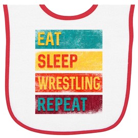 inktastic Eat Sleep Wrestling Repeat Baby Terry Cloth Bib White and Red 39653