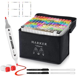 Banral 130 Colors Dual Tip Alcohol Based Markers, Twin Sketch Art Marker Set Pens for Artists Kids Adult Coloring Drawing Sketching Card Making Illustration, Premium Brush Markers with Case