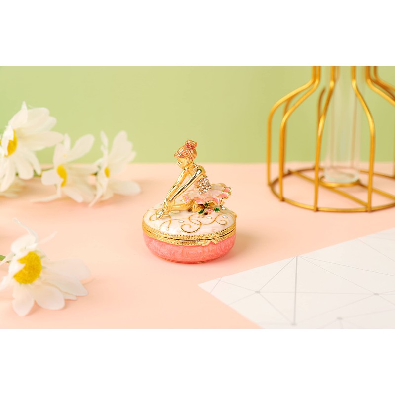 FASSLINO Ballet Girl Trinket Box Hinged Enameled Hand-Painted Figurine Ornaments