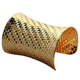 COLORFUL BLING Punk Alloy Hollow Geometric Smooth Polished Gold Hoop Open Cuff Wide Bracelet Bangle Wrist Jewelry for Women Lady-gold grid