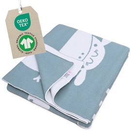 Merle Toys® Premium Cotton Baby Blanket, 100% Organic, GOTS and Oeko-Tex Certified Baby Blanket for Newborns with Growth Scale, Gift for Birth Boy & Girl, Cuddly Blanket Baby, Dolphin Blue