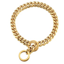 txprodog Chains - Chew Proof Gold Dog Collar, 15mm Thick Heavy Duty Stainless Steel Cuban Link for Small to Large Dogs