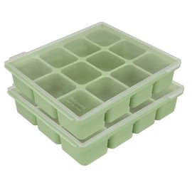 PETINUBE Silicone Freezer Tray, Baby Food Storage Cubes with Clip-On Lid, Freeze Baby Food, Soups, Purees, Ice, Easy and Safe Design, Made in Korea (12cubes 1.5oz, Celadon Green Set of 2)