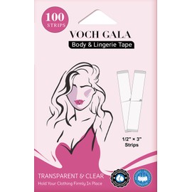 VOCH GALA 100 Strips Double Sided Tape for Fashion and Clothes, Waterproof Fashion Clothing Tape, Fabric Tape to Skin, Strong Adhesive Body Tape, Clear Transparent for All Skin Shades | VOCH GALA