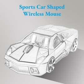 Ratón Inalámbrico 2.4G, Ratón óptico en Forma de Coche 1600DPI, Ratón de Ordenador con Receptor USB, Diseño de Faro LED, Modo de Suspensión Automática, para Ordenador Portátil,