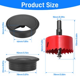 Hejo 10PCS Desk Grommet, Table Cable Grommet 80mm with Hole Saw, Round Cord Cable Hole Cover Wire Organizer for Home and Office Table (Black)