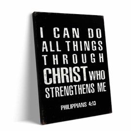 Christian Canvas Wall Art, Philippians 4:13 Inspirational Quote Pictures Print, I Can Do All Things Through Christ Who Strengthens Me, Religious Framed Artwork for Home or Office Decor 11x14inch