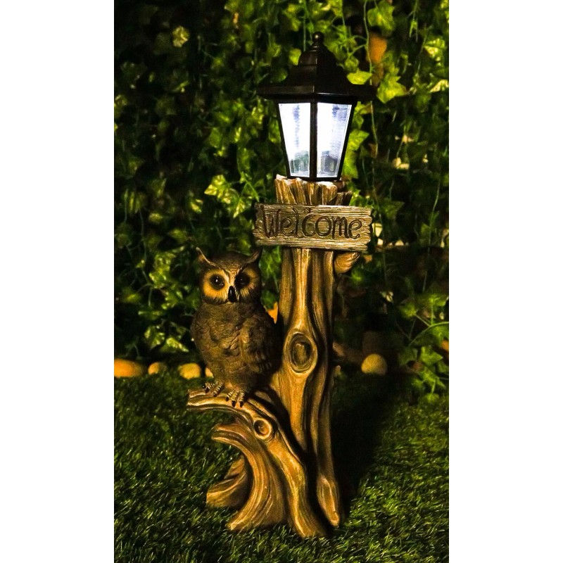 Ebros Forest Guardian Night Owl Welcome Sign Statue With Solar