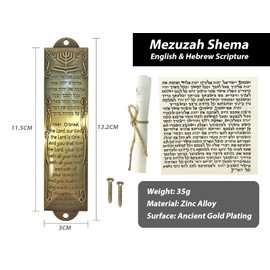 Shema Metal Blessing Mezuzah with Scroll (Pewter, English & Hebrew House Blessing), Christian Home Decoration, Door Decor