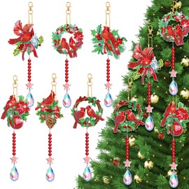 Perthlin 6 Pcs 5D Diamond Art Wind Chime Cardinal Diamond Art Suncatcher Kits Christmas Double Sided Cardinal Diamond Art Kits with Crystal Pendant Hanging Ornament for Adults Kids Home Garden Decor