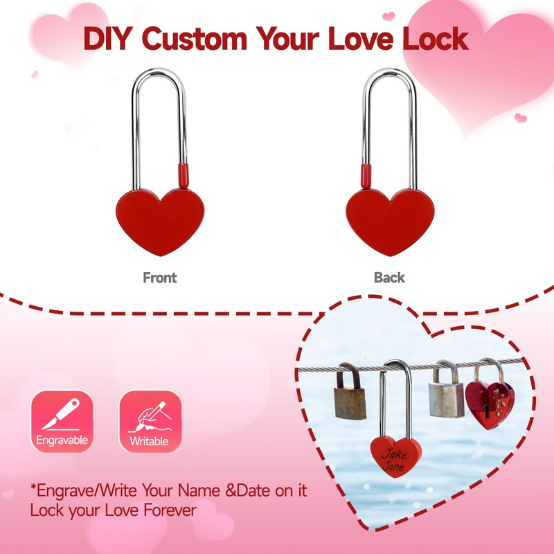 Gradleen Keyless Love Lock Single Heart Padlock,15PCS Red 3.5" 50mm