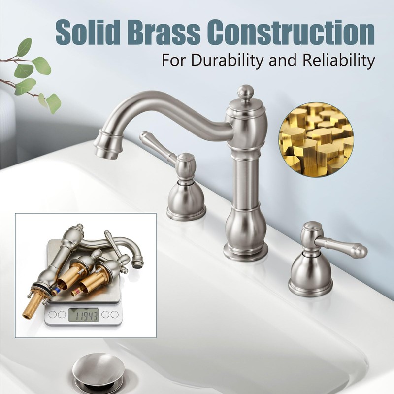 Aolemi Brushed Nickel 3 Holes Widespread Bathroom Sink Faucet 8