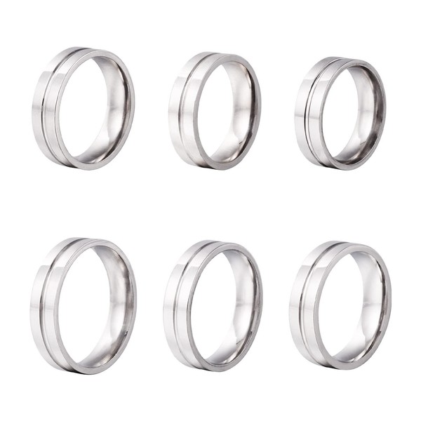 PandaHall 6pcs Grooved Finger Ring Stainless Steel Round Ring 17~22mm