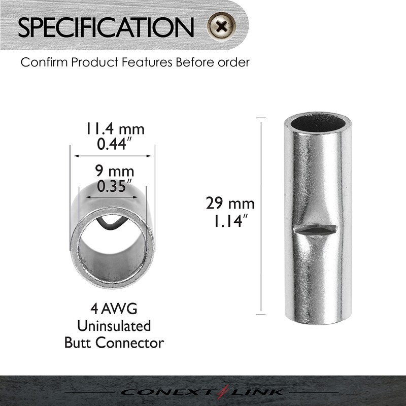 Conext Link BCU4-8 Uninsulated Butt Connector 8 Pack (4 Gauge)