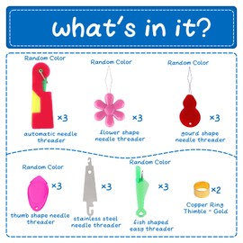 ENCHOL Needle Threaders for Hand Sewing, 20 Pcs Colorful Needle Threader Kit, Threading Device with Thimble, Flower Shape Needle Threader/Automatic Needle Threader/Fish Shape Easy Threader etc