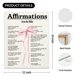 DSHFG Trendy Pink Bow Bible Verse Wall Art Decor for Teen Girls Room College Dorm, Christian Wall Art, Coquette Bow Decor for Home Bedroom Bathroom Kitchen Living Room, 14x11 Inch