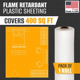 Paclord Flame Retardant Plastic Sheeting 8' x 50' (400 Sq Ft) – USA-Made Heavy-Duty 4 mil LDPE Plastic Tarp for Welding, Painting & Construction – Fire-Rated, Waterproof, Tear-Resistant Barrier