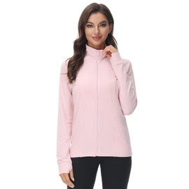 COZZIPLUS Women Workout Zip Up Running Athetic Jacket-Women Stretchy Yoga Zip Top with Thumb Holes and 2 Pockets (Pink,M)