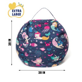 Round Bean Bag Cover Only without Filling, Large Stuffed Animal Bean Bag Storage, Bean Bag Chair Cover, Beanbag Covers with no Filling for Kids and Teens (Mermaid, X-Large)