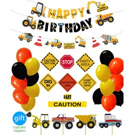 Construction Birthday Party Decorations Dump Truck Party Supplies Kits Set for Kids with Banners Balloons Garland Signs and Party Tape (Construction)