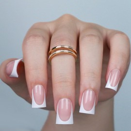 LY LANYOS Press On Nails Duck, Medium Fake Nails, Duck Shaped Glue on Nails, Reusable Supremely Fit Glossy Stick on nails with Nail Glue in 16 Sizes, 32 Pcs, White French