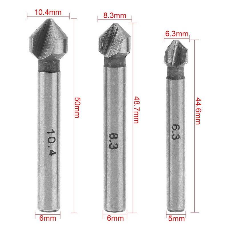 ChgImposs 6Pcs Countersink Drill Bit, 3 Edge 90 Degrees Chamfer