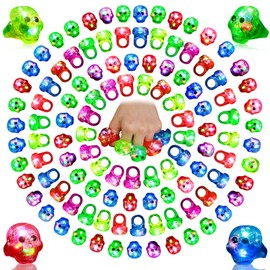 Sosation 100 Pcs Christmas Light up Ring LED Flashing Ring Glow in The Dark Bumpy Jelly Ring Finger Light Christmas Party Favors Light up Blinking Ring for Party(Neon Color,Medium,Skeleton Style)