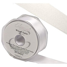 Eleganza Wired Edge Premium Double Faced Satin, White, 38mm x 20m