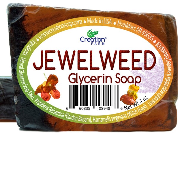 Creation Farm Jewelweed Hand Made Soap 2 Bars (8oz total) Stop the Itch, Jewel Weed Herb Instantly removes Poison Ivy, Oak, Sumac from Skin and Clothing, Quickly Soothes Rash, Itching, and Redness