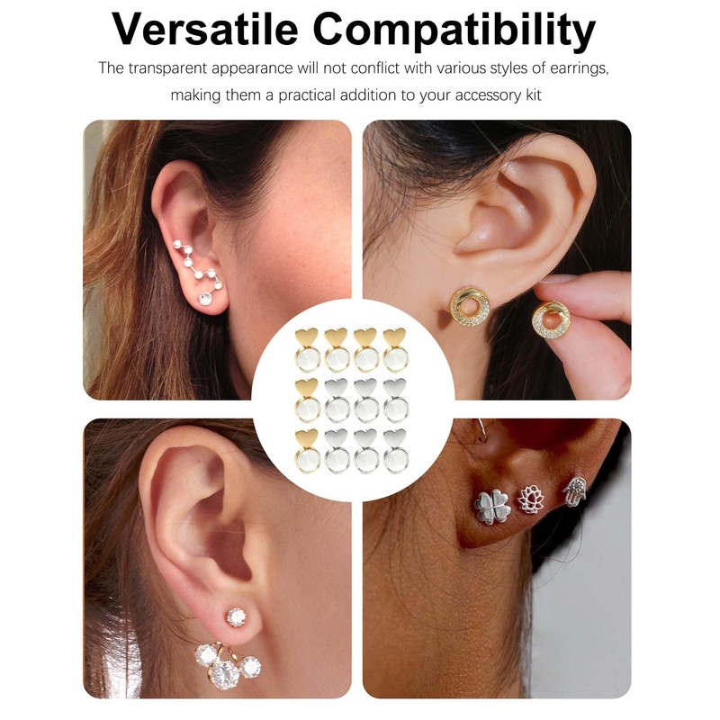 12 Pack Heart Silicone Earring Backs, Soft Clear Rubber Earring