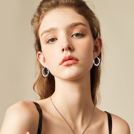 Twisted Hoop Earrings for Women Gold-Plated Chunky Hoop Earrings Thick Hypoallergenic Hoop Earrings for Girls Twist Earrings, Copper, Cubic Zirconia