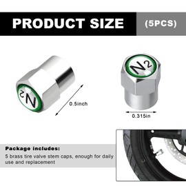 ZNDAW 5PCS Brass Tire Valve Stem Caps, Metal Hexagon Shape Dust Proof Valve Covers with N2 Nitrogen Logo, Leak-Proof Tire Valve Stem Cover for Cars, SUVs, Bike, Trucks, Motorcycles (Silver & White)