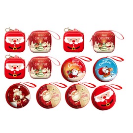 12pcs Christmas Tinplate Storage Bag Coin Purse Cartoon Storage Bag Xmas Tree Hanging Decor Mixed Pattern (6pcs Round+ 6pcs Square) Christmas Supplies