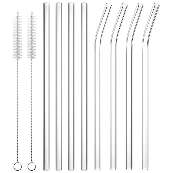 8 PCS Reusable Glass Drinking Straw, Replacement Straw 9.84'' x