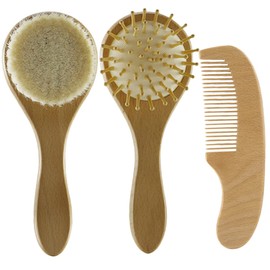 SHOWERORO 1set Wooden Hair Comb and Wool Hair Brush for Newborns Natural Bristles Haircare for Grooming and Cradle Cap Relief