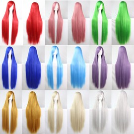 Cexin Women's Color Cosplay Wig, Full Wig, Straight, Long, 39.4 inches (100 cm), Event, Costume, School Festival