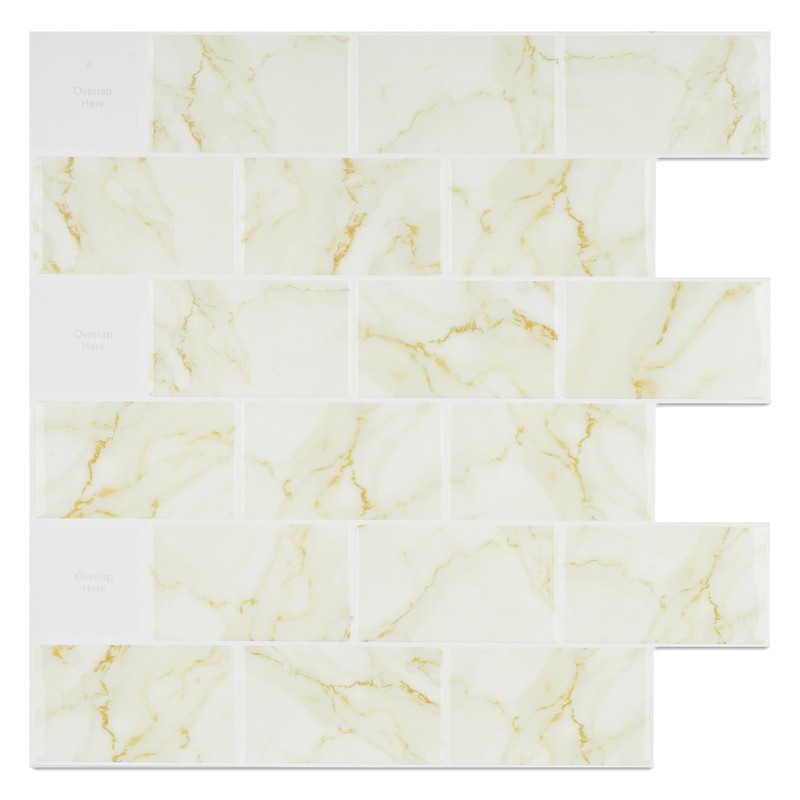 Wallercity Glossy Marble Beige/Yellow Peel and Stick Backsplash for Kitchen