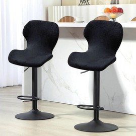 Daunkang Bar Stool Covers with Back Velvet Stretch Counter Height Bar Chairs Cover Swivel Barstools Slipcovers Protector for Bar, Kitchen Island, Dining Room Set of 2 Black