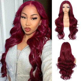 Sapphirewigs Red Lace Front Wig, 13 x 4 (33x10 cm), Synthetic Body Wave, Kanekalon Futura Wig, Party, Date, Daily Wear, Natural Looking Wig, 66 cm/6