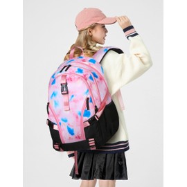 BLUEFAIRY High School Backpack for Girls Middle School Bookbag Teens Back to School Bag for College with Large Compartment Mochilas para Niñas Adolescentes 18" Tie Dye Pink