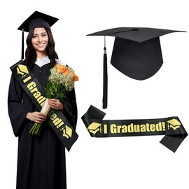 Dusenly 2025 Graduation Hut und I Graduated Sash Congrats Grade Party Supplies High School Bachelor for 2025 Graduation Party Photo Props Decorations