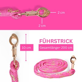 Lead Rope Horse with Panic Hook Rose Gold Horse Knitting Length 2 m Many Colours with Glitter (Pink-Gold)