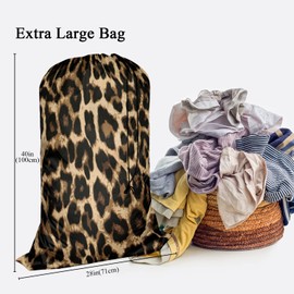 Swono Laundry Bag Drawstring Closure Classic Leopard Print Exotic Safari Animal Skin Print Heavy Duty Laundry Portable for Home Dorm Room Essentials for Travel Camp, Wildlife