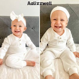 Aalizzwell Preemie Baby Boys Girls Clothes Ribbed Long Sleeve Fall Winter Outfit White Premature Gender Neutral Unisex